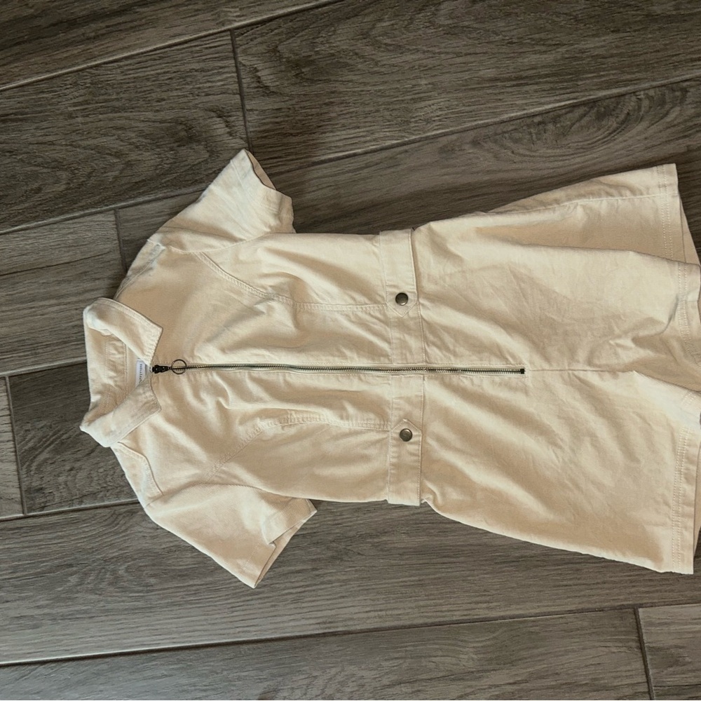 White Short-Sleeve Zip-Up Romper